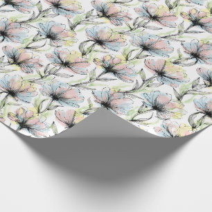 Papel De Presente Flores Abstratas em Caneta e Tinta com Lavagens de