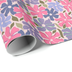 Papel De Presente Flores Abstratas Rosa e Roxo Alegres