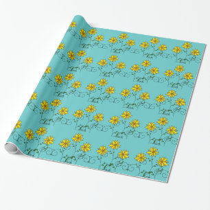 Papel De Presente Flores Alegres Amarelas Arte Doodle Divertida