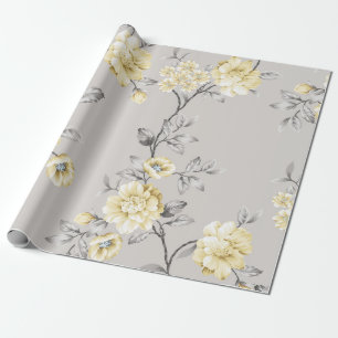 Papel De Presente flores amarelas bonitas com padrão de folhas de ci