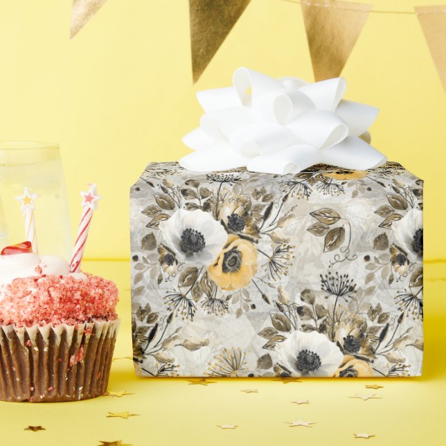 Papel De Presente Flores amarelas de cor aquosa (Festa de aniversário)