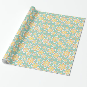 Papel De Presente Flores Amarelas de Primavera no Verde