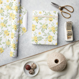 Papel De Presente Flores Amarelas Elegantes & Verdura