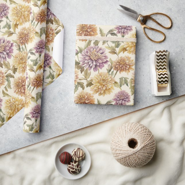 Papel De Presente Flores Amarelas Lavanda Creme Aniversário (Artesanato)
