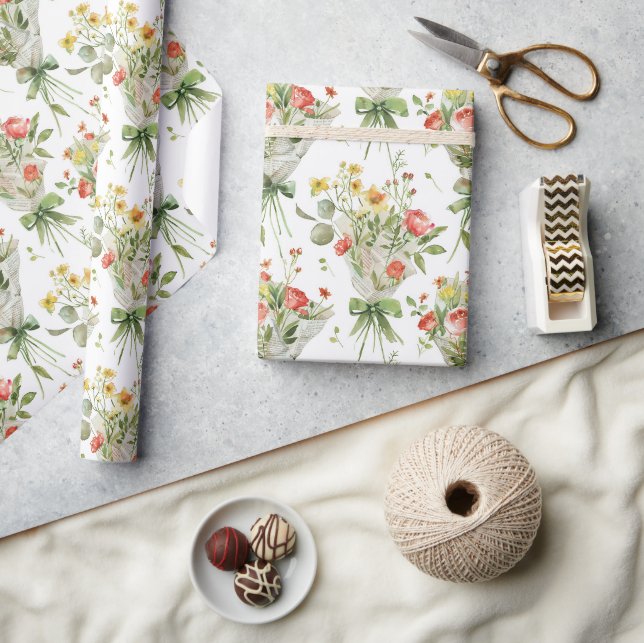Papel De Presente Flores Amarelas Vermelhas Aniversário (Artesanato)