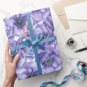 Papel De Presente Flores anêmonas violetas padrão aquarela
