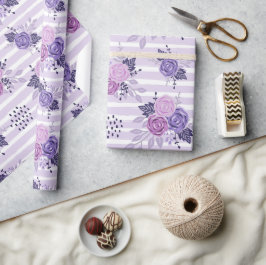 Papel De Presente Flores aquarelas com faixas