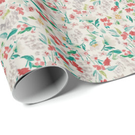 Papel De Presente Flores Aquáticas Vintage de Inverno (Creme)
