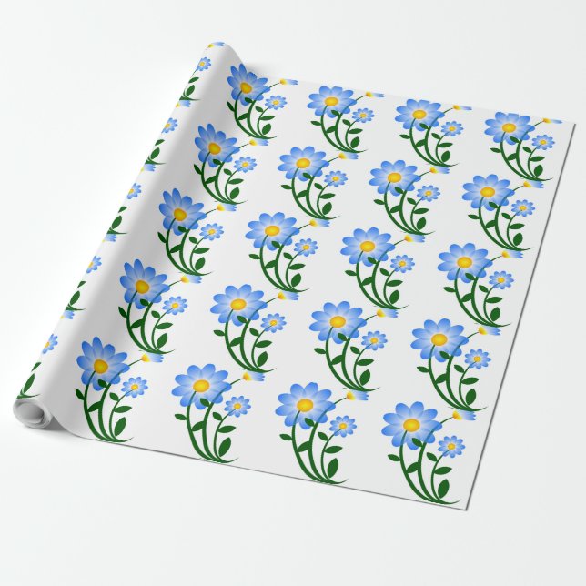 PAPEL DE PRESENTE FLORES AZUIS (Desenrolado)