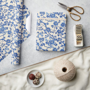 Papel De Presente Flores azuis de cor aquosa Jardim de primavera