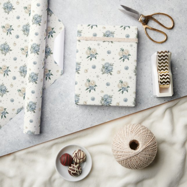 Papel De Presente Flores Azuis Elegantes (Artesanato)