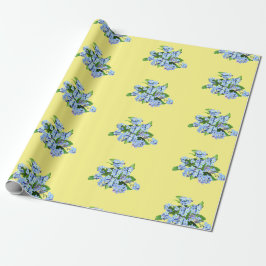 Papel de Presente Flores Azuis em País Amarelo