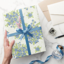 Papel De Presente Flores Azuis Florais da Primavera