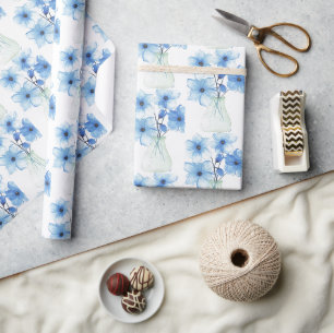 Papel De Presente Flores Azuis no vaso de vidro
