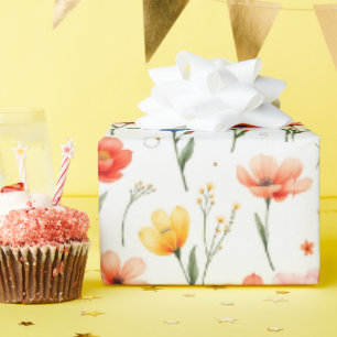 Papel De Presente Flores Azuis, Vermelhas e Rosas