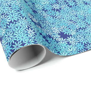 Papel De Presente Flores azul claro, fundo azul marinho