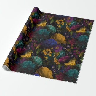 Papel De Presente Flores barrocas e peludas antigas, de preto
