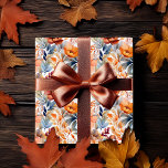 Papel De Presente Flores Boho Outono em Terracota e Azul<br><div class="desc">Lindamente boho em estilo,  este padrão de outono em aquarela | outono apresenta flores em damasco,  rosa poeirento e terracota com folhagem azul poeirento clara a escura em um fundo branco. Perfeito para celebrar ocasiões de outono,  desde casamentos e noivados até chá de bebê e festas de aniversário.</div>