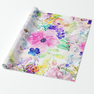 Papel De Presente Flores bonito Boho Floral Watercolor Design