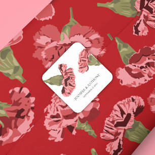 Papel De Presente Flores bonito de Cravos Rosa em Vermelho Padrão