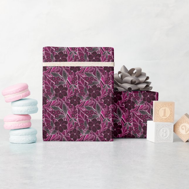 Papel De Presente Flores bordô. (Chá de bebê)