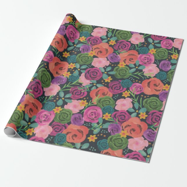 Papel De Presente flores botânicas florais boho rosa elegantes (Desenrolado)