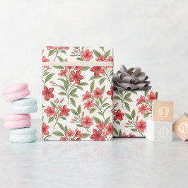 Papel De Presente Flores Botânicas Vermelhas Elegantes