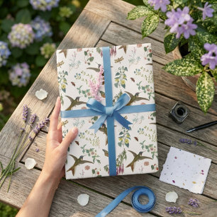 Papel De Presente Flores Botânicos Jardim Borboleta Beija-flor