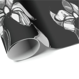 Papel De Presente Flores brancas abstrato pretas brilhantes a preto