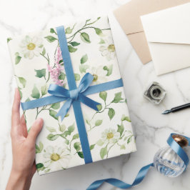 Papel De Presente Flores Brancas de Margarida Aniversário