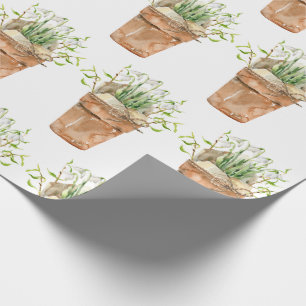 Papel De Presente Flores brancas de primavera de jardim em Pote