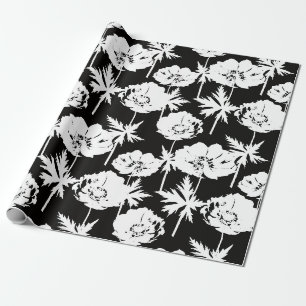 Papel De Presente Flores brancas em preto.