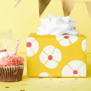 Papel De Presente Flores brancas na Dourada