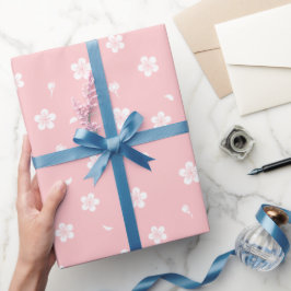 Papel De Presente Flores brancas no padrão rosa-bebê