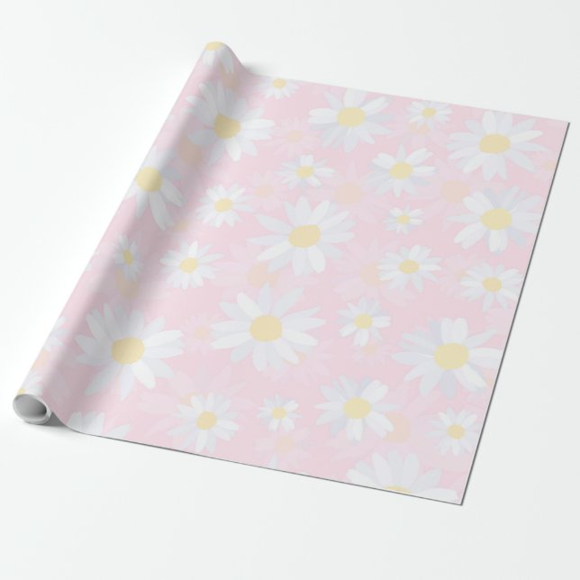 Papel De Presente Flores Brancas Rosa-Rosa (Desenrolado)