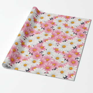 Papel De Presente Flores Brancas Rosadas Gráficos Estéticos