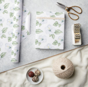 Papel De Presente Flores Brancas Tropicais