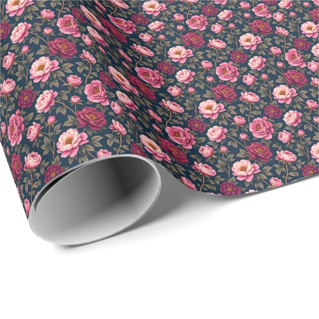 Papel De Presente Flores Burgundy e Rosa (Ponta do rolo)