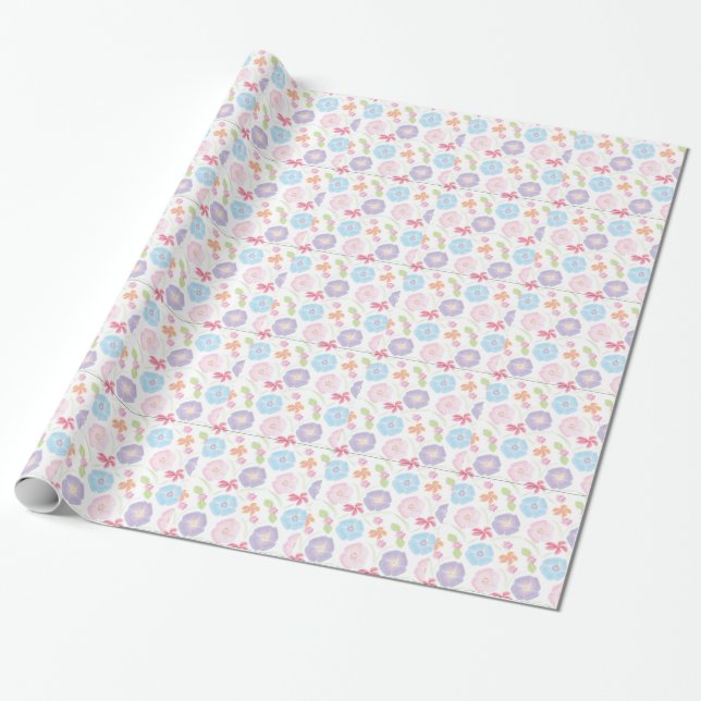 Papel De Presente Flores-Cana-Molha Elegante Cor-de-Água (Desenrolado)