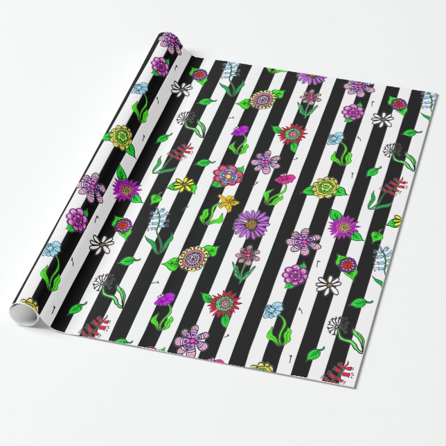 Papel De Presente Flores Caprichosas Desenhadas à Mão (Desenrolado)