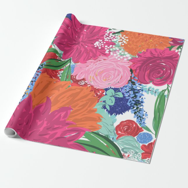 Papel De Presente Flores Coloridas bonito Pintadas À Mão (Desenrolado)