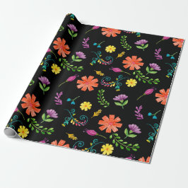 Papel De Presente Flores Coloridas de Fiesta Mexicana em Aquarela