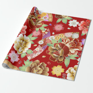 Papel De Presente Flores Coloridas Design Kimono Japonês