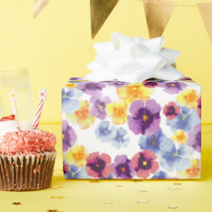 Papel De Presente Flores Coloridas Padrão de Amor-Perfeito Floral Bo