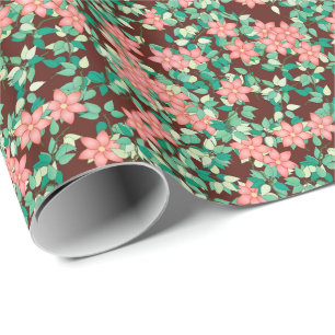 Papel De Presente Flores cor-de-rosa em um fundo de chocolate