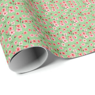 Papel De Presente Flores cor-de-rosa esverdeadas calmantes de verão