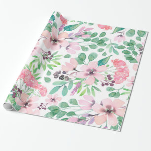 Papel De Presente Flores Cor-de-rosa, Padrão de Folhetos Verdes