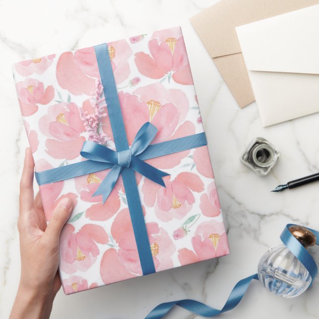 Papel De Presente Flores cor-de-rosa pastel elegantes (Presentear)