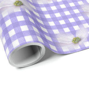 Papel De Presente Flores Cosmos lavandas Em Gingham