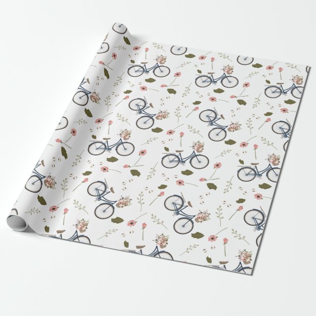 Papel De Presente Flores da bicicleta & do primavera - papel de (Desenrolado)